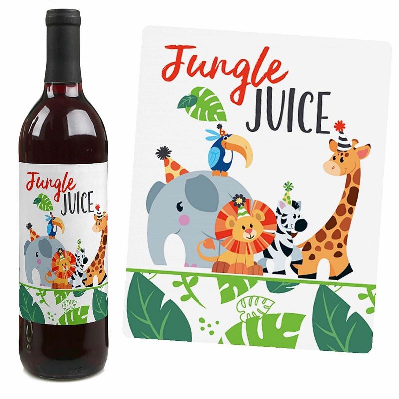 Big Dot of Happiness Jungle Party Animals - Safari Animal Birthday Party or Baby Shower Decor for Women & Men - Wine Bottle Label Stickers - Set of 4, 3 of 9