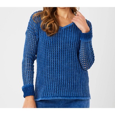 Women's Crochet V-Neck Sweater - Angel Apparel