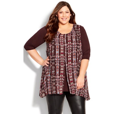 Avenue  Women's Plus Size Tunic Strke A Pose - Plum/spice Geo - 26w/28w :  Target