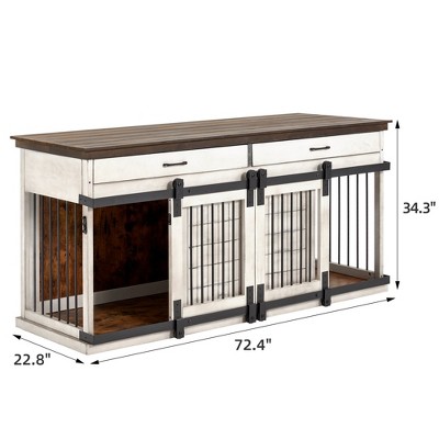 Large White Wood Dog Crate Table with Drawers