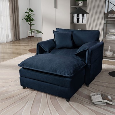 DOMETOUR Oversized 57.48" Recliner Chair with Movable Ottoman - Soft Chenille Upholstered Indoor Lounge Chair for Living Room or Bedroom