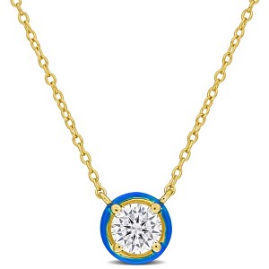 EVERLY JEWELRY | Yellow Plated Sterling Silver 3/4 CT TGW Created White Moissanite Necklace With Chain Blue Enamel Plated, 17-inch - 1 of 4
