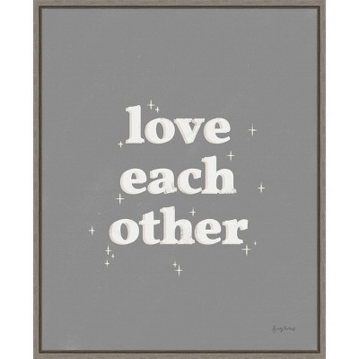 16" x 20" Love Each Other Dark by Becky Thorns Framed Wall Canvas Gray - Amanti Art