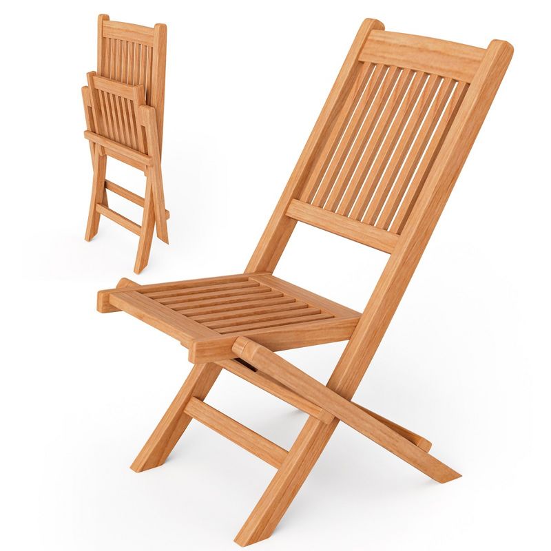 Tangkula Set of 2 Teak Wood Outdoor Chair Folding Portable Patio Chair w/ Slatted Seat & Back, 3 of 8