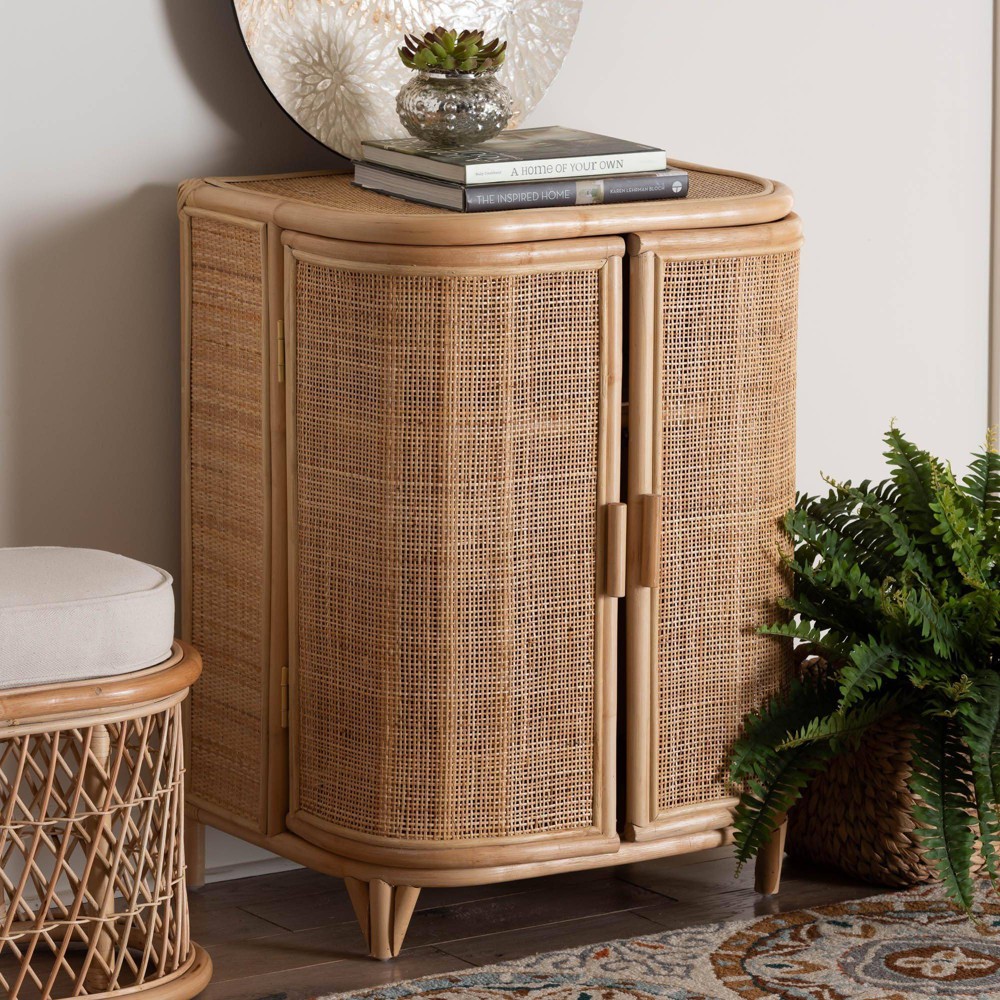 Photos - Wardrobe bali & pari Yanka Natural Rattan Storage Cabinet Natural: Handcrafted, 2-S