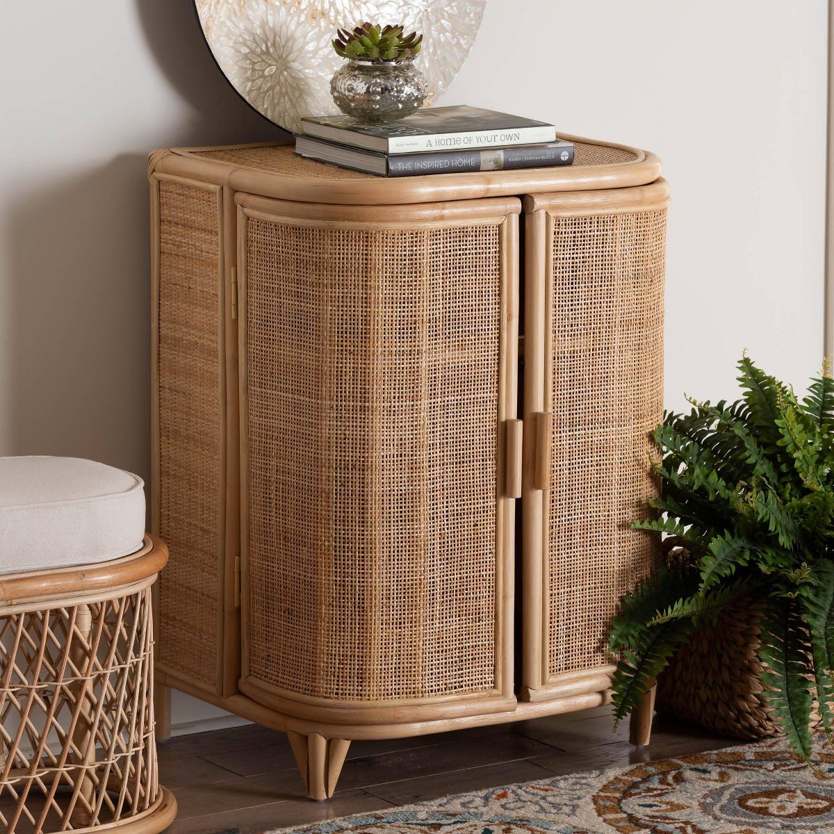 bali & pari Yanka Natural Rattan Storage Cabinet Natural: Handcrafted, 2-Shelf, Bohemian Design - thumbnail 4