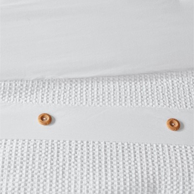 White Cotton Waffle Weave King/Cal King Duvet Cover Set