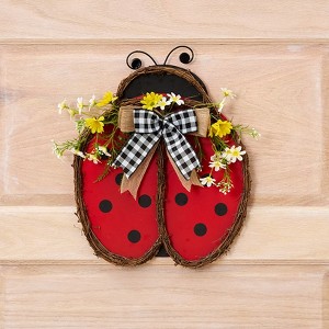 The Lakeside Collection Handcrafted Rattan Bee or Ladybug Wall Decor with Vibrant Yellow Flowers - 1 of 4