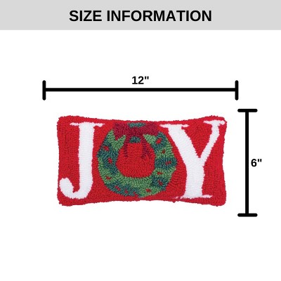Festive Red and White Embroidered Joy Wreath Pillow