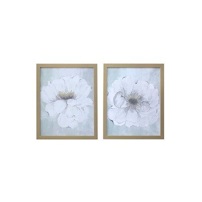 Set of 2 16" x 20" White Rose Framed Wall Arts Gold - Gallery 57: Modern Botanical Decor, MDF, Digital Print