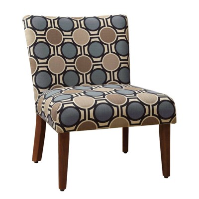 Wooden Parson Chair with Geometric Patterned Fabric Upholstered Seating Blue/Brown - Benzara