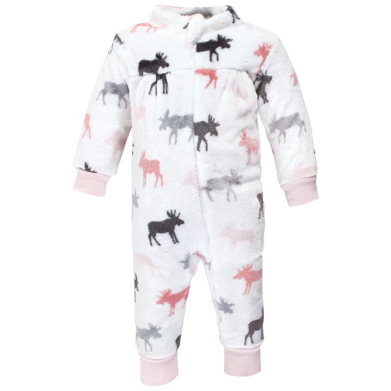 Hudson Baby Infant Girl Plush Jumpsuits, Pink Moose, 4 of 6