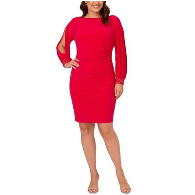 Adrianna Papell Womens Embellished Mini Open Zipper Sleeve Cocktail Dress