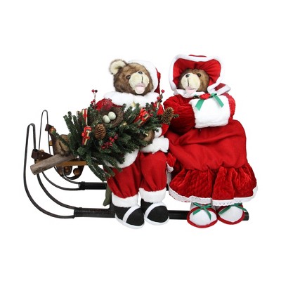 Northlight 34" Battery Operated Lighted Musical Bear Couple with Sleigh Christmas Figurine