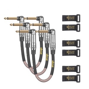 Clef Audio Labs 6.35mm TS to 6.35mm TS Angled to Angled Black Chrome Zinc Alloy Shell Grey Copper Braided -6IN-3PK - 1 of 4