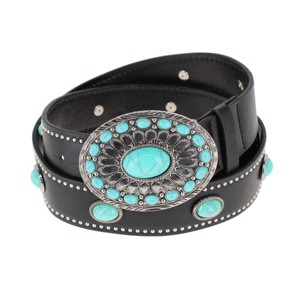 CTM Women's Western Bohemian Turquoise Buckle Belt - 1 of 3