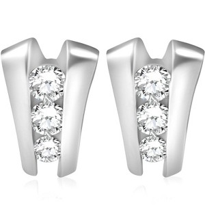 Pompeii3 1 3/8 CT 3 Stone Diamond Earrings Studs 14K White Gold - 1 of 4