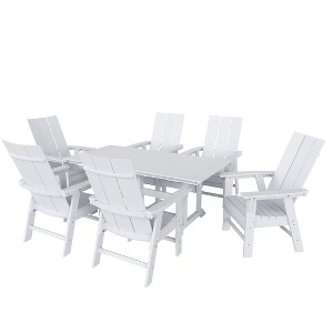 WestinTrends 7 Piece Outdoor Patio Dining Table and Modern Adirondack Armchair Set - 1 of 2