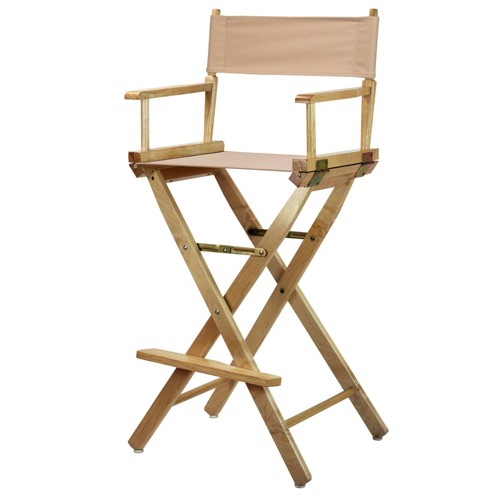 Bar-Height Director's Chair - Natural Frame, Beige Canvas, Tan