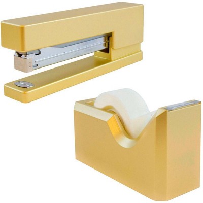 JAM Paper Stapler & Tape Dispenser Desk Set Gold