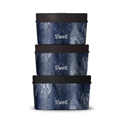 S'well Food Storage Canister Set Azurite Marble: Stainless Steel, Silicone Lid, Dishwasher-Safe, 3-Piece Set