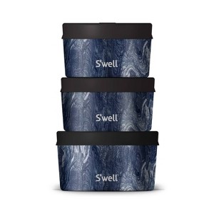 S'well Food Storage Canister Set Azurite Marble: Stainless Steel, Silicone Lid, Dishwasher-Safe, 3-Piece Set - 1 of 4