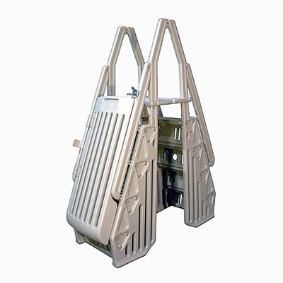 Vinyl Works AF Adjustable 24 Inch Gated Entry Above Ground Pool Ladder, White