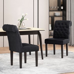 Lyngins Dining Chairs Set of 2,Upholstered Kitchen Chairs with Rolled Top and Wood Legs for Living Room,Meeting Room,Bedroom - 1 of 4