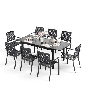 Captiva Designs 9pc Patio Geometric Pattern Extendable Steel Rectangle Table & Metal Stackable Chairs - 1 of 4