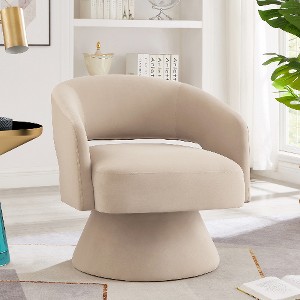 Lyngins 360° Swivel Barrel Chair, Modern Velvet Accent Chair with Curved Back & Solid Wood Base, Upholstered Swivel Chair/Armchair for Homerest - 1 of 4