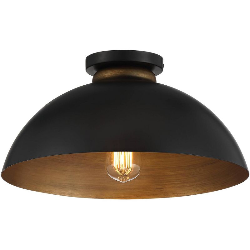 Possini Euro Design Janie Industrial Semi Flush Mount Fixture 15 1/2" Wide Black Gold Dome Shade for Bedroom Kitchen Living Room Hallway Schoolhouse, 1 of 8