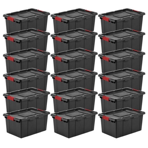 Sterilite 19 Gallon Plastic Stacker Tote, Heavy Duty Lidded Storage Bin  Container For Stackable Garage And Basement Organization, Black, 6-pack :  Target