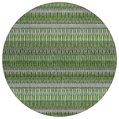 Green And Ivory Striped Washable Indoor Outdoor Area Rug