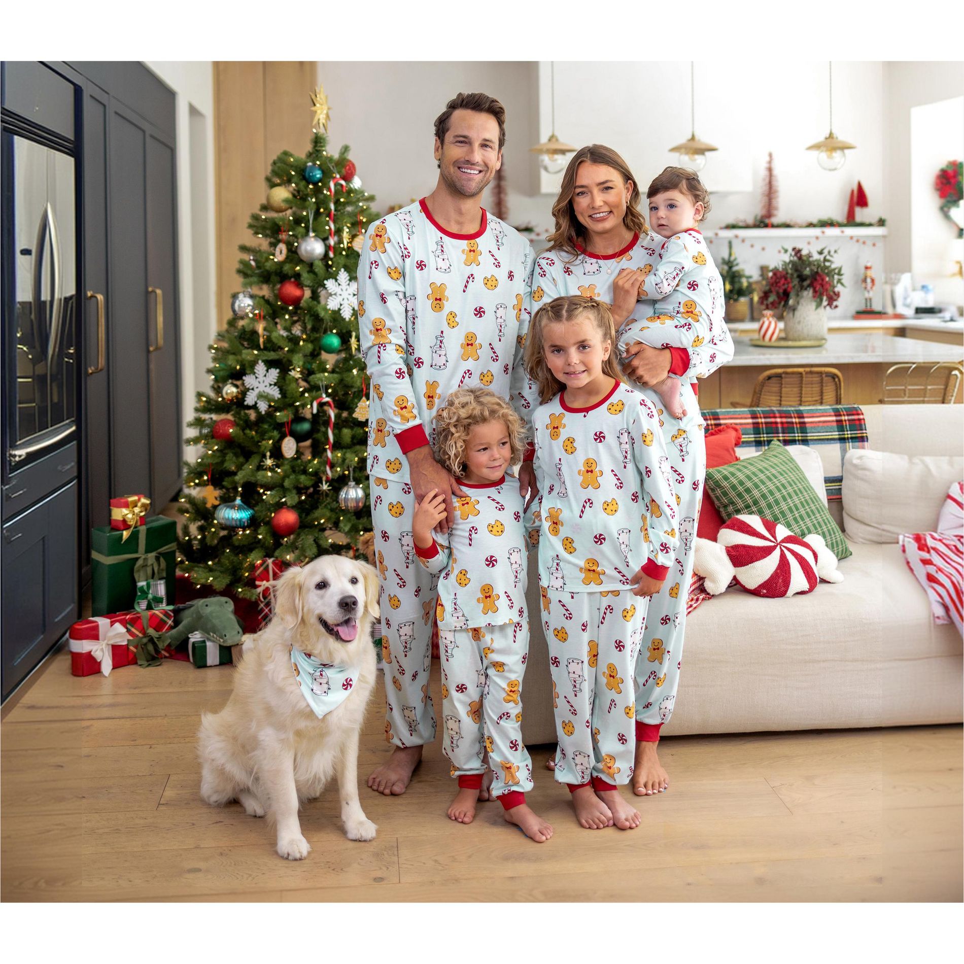 PatPat Family Christmas Pajamas Matching Set - Long Sleeve Gingerbread Print Cozy Sleepwear Includes Pet Bandana