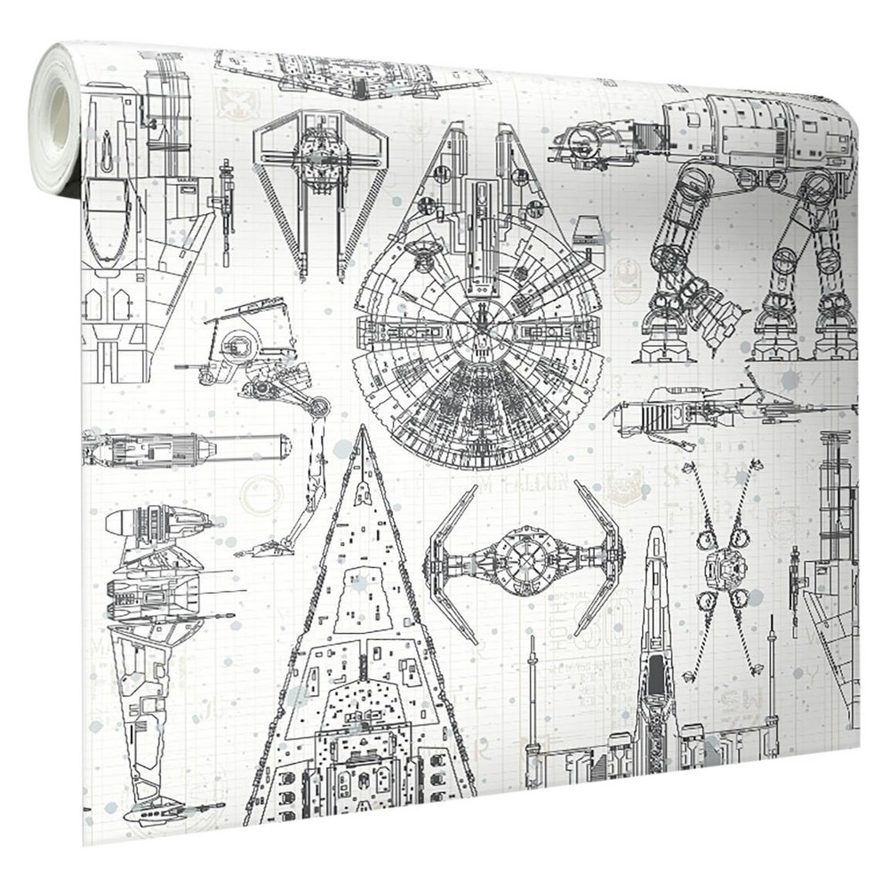 Photos - Wallpaper Roommates Star Wars Spaceship Blueprints Peel and Stick Kids'   