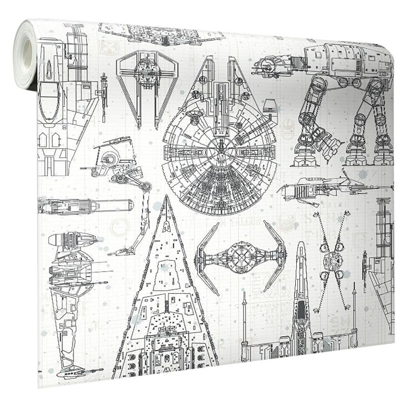 Star Wars Spaceship Blueprints Peel and Stick Kids&#39; Wallpaper -RoomMates, 1 of 11