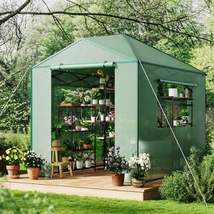 6x8 FT Portable Pop Up Greenhouse for Plants, Indoor & Outdoor Gardening Tent with Zipper Roll-Up Door - 1 of 4