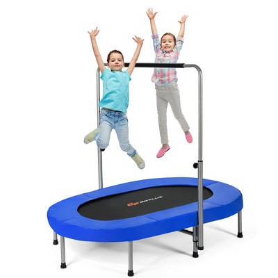 Costway Foldable Trampoline Double Mini Kids Fitness Rebounder w/ Adjustable Handle Red\Blue