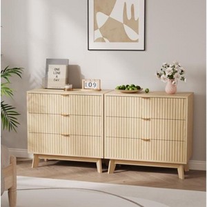 2PCS 3 Drawer Dressers, Modern Fluted Closet Dressers Chest of Drawers, Wood Storage Dresser Chest of Drawers Organizer for Bedroom Living Room - 1 of 4