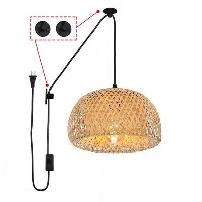 1-Light Bamboo Pendant Light Fixture with Switch