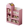 DOMETOUR Pink Kids Wooden Bookshelf & Toy Storage Organizer with 6 Compartments & 2 Baskets, Multi-Shelf Cubby for Books & Toys - 2 of 4