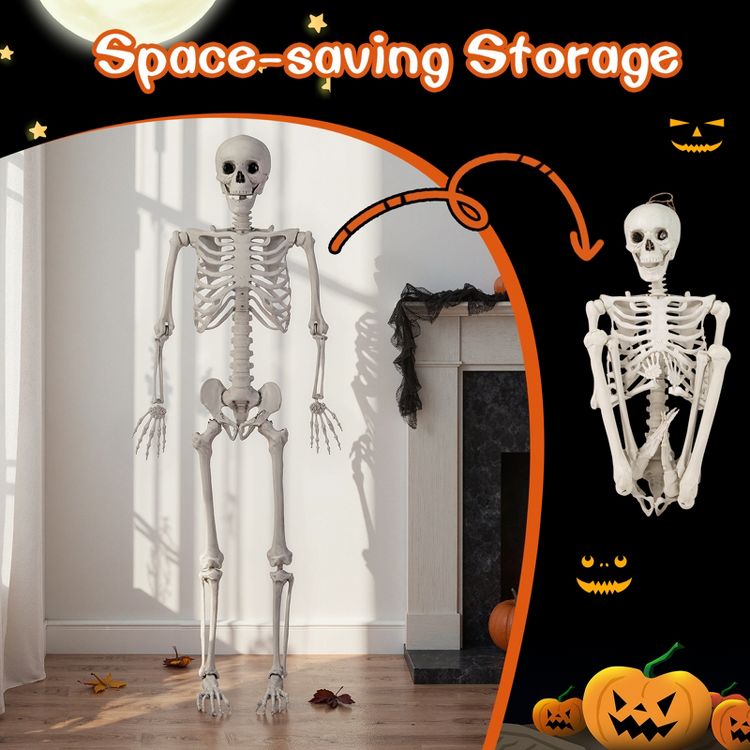 Tangkula 5.4 FT Halloween Life Size Skeleton Realistic Full Body ...