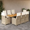vidaXL 9 Piece Patio Dining Set with Cushions - Beige Poly Rattan, Adjustable Folding Chairs, Acacia Wood Table - 2 of 4