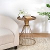Artistic Antique Gold Pine Round Side Table with Hollow Base, Textured Top and Retro Modern Accent Style-Maison Boucle - 2 of 4