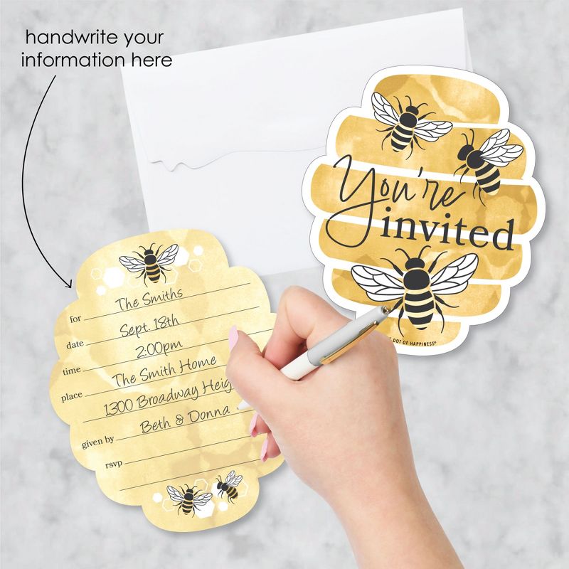 Big Dot of Happiness Little Bumblebee - Shaped Fill-In Invitations - Bee Baby Shower or Birthday Party Invitation Cards with Envelopes - Set of 12, 2 of 8