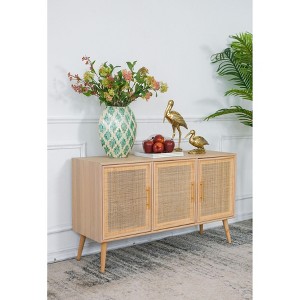 ORRD Brown TV Cabinet with 3 Rattan Doors, 47.2" Media Console with Natural Wood Finish for Living Room Bedroom Storage - 1 of 4