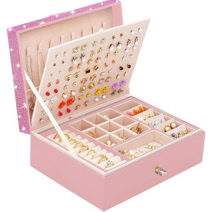 Pink Jewelry Organizer Box for Teens with Earring Holder and Storage - 1 of 4