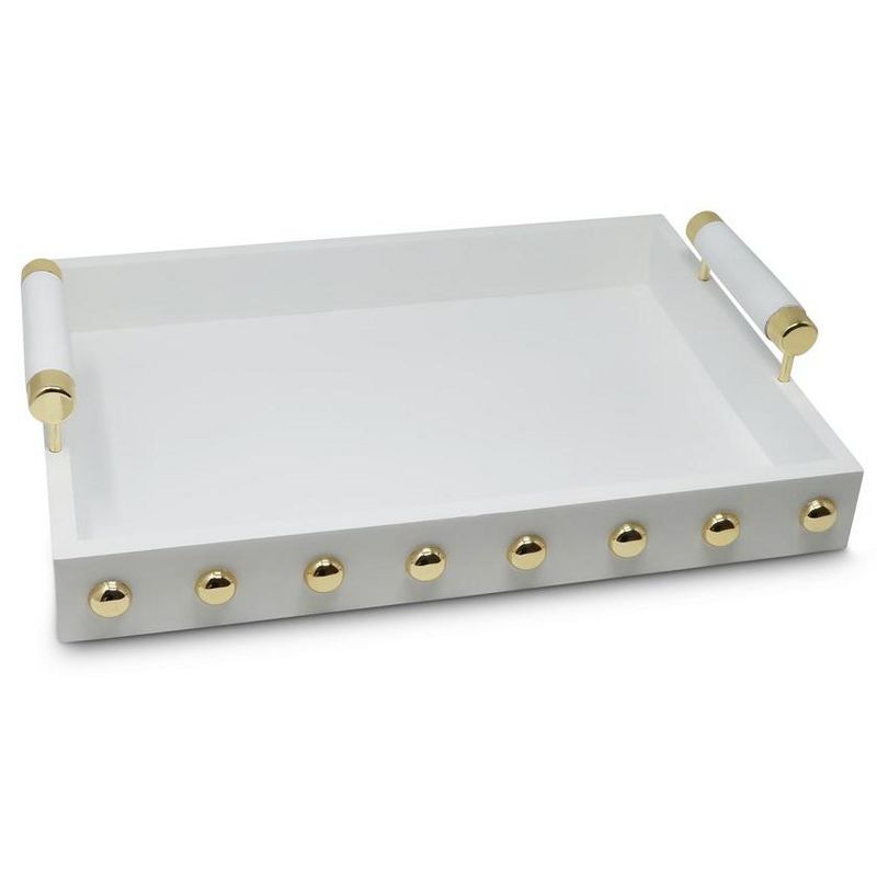 Classic Touch High Gloss Decorative Tray with Gold Ball Deign and Handles, 5 of 6