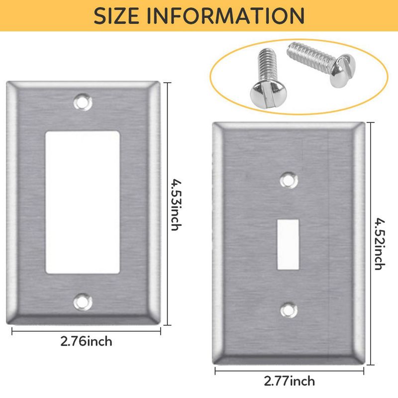 6Pcs Wall Plate Wall Socket Switch Plate Toggle Switch Modern Edge Decorative Double Round Plate Stainless Steel Outlet Covers, 2 of 8