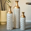 ORRD Set of 3 White and Gold Floor Vases, Modern Fan Pattern Metal Home Decor - Tall Vases for Living Room, Wedding & Holiday Decor - 4 of 4